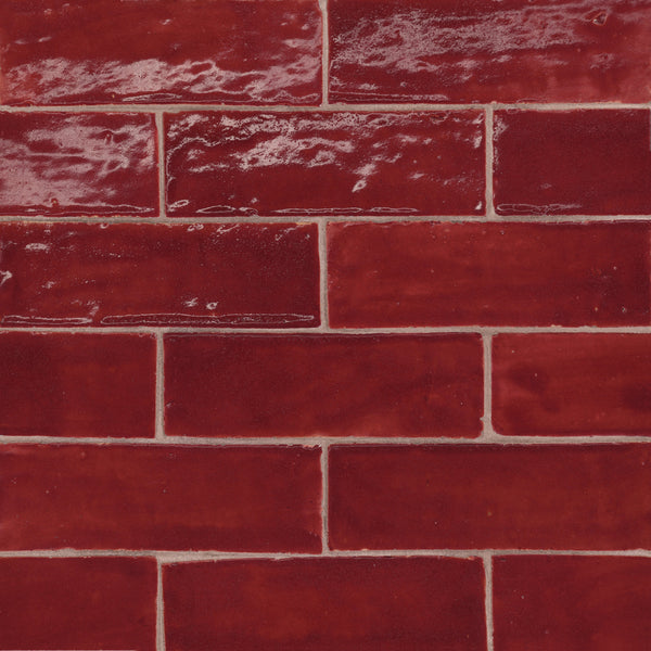 Bedrosians Zagora 2" x 6" Glossy Zellige Field Tile in Rouge | Item Code 100003206