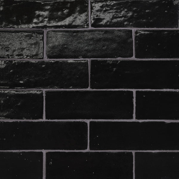 Bedrosians Zagora 2" x 6" Glossy Zellige Field Tile in Nero | Item Code 100003215