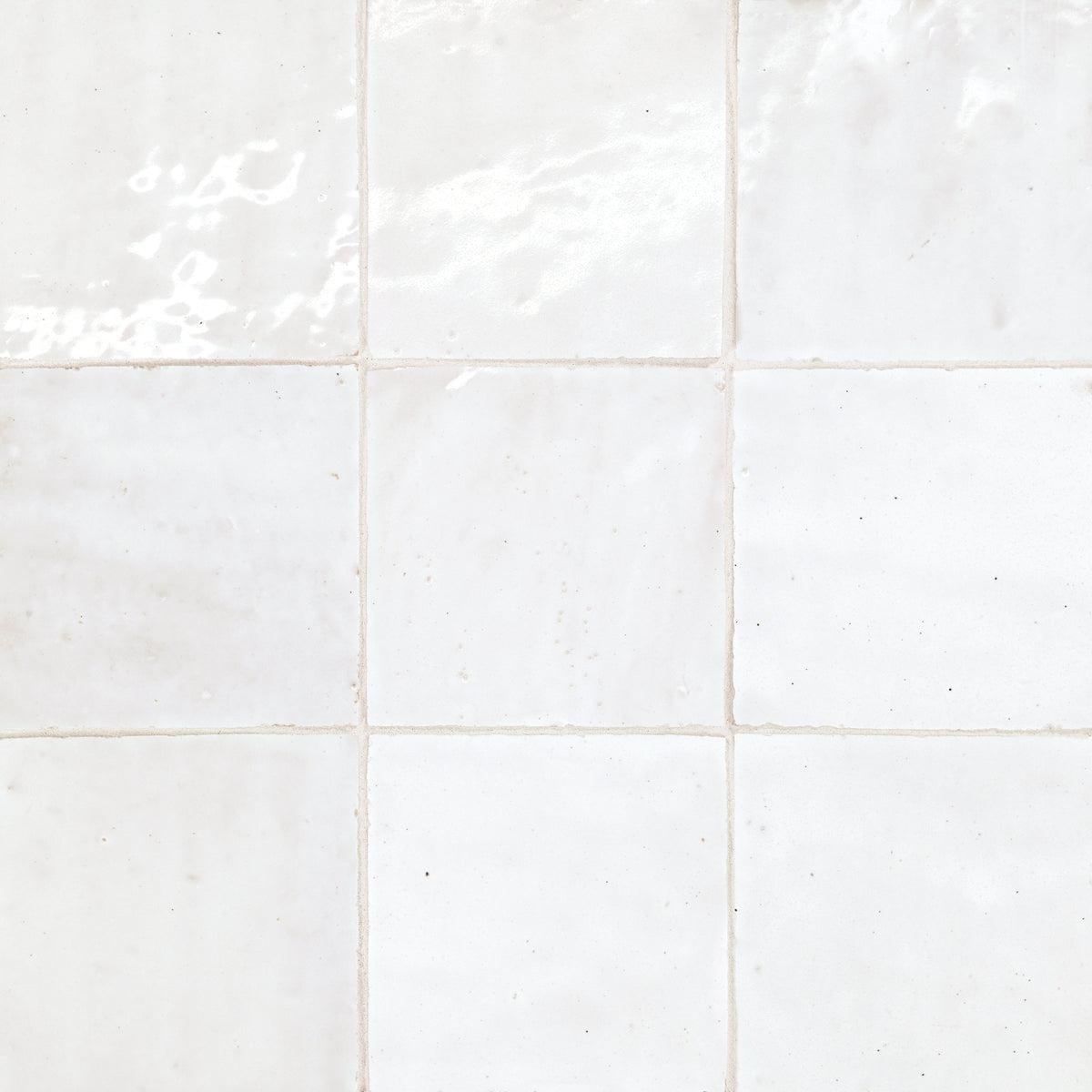 Bedrosians Zagora 4" x 4" Glossy Zellige Field Tile in Neige Blanc | Item Code 100003217