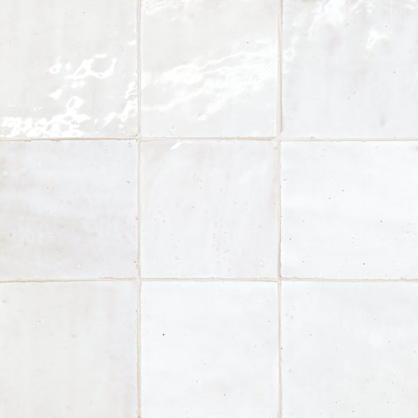 Bedrosians Zagora 4" x 4" Glossy Zellige Field Tile in Neige Blanc | Item Code 100003217