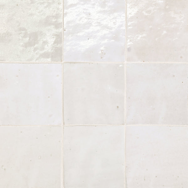 Bedrosians Zagora 4" x 4" Glossy Zellige Field Tile in Blanc | Item Code 100003218