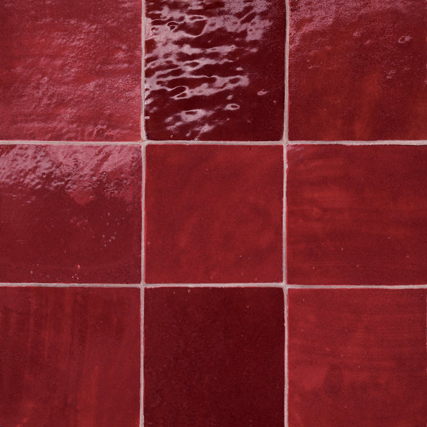 Bedrosians Zagora 4" x 4" Glossy Zellige Field Tile in Rouge | Item Code 100003223