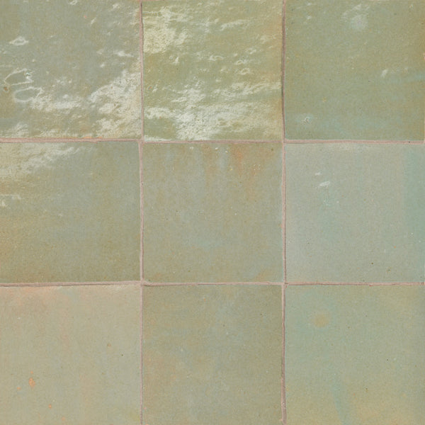 Bedrosians Zagora 4" x 4" Glossy Zellige Field Tile in Vert Gris | Item Code 100003225