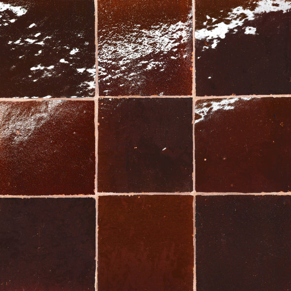 Bedrosians Zagora 4" x 4" Glossy Zellige Field Tile in Maroon | Item Code 100003231