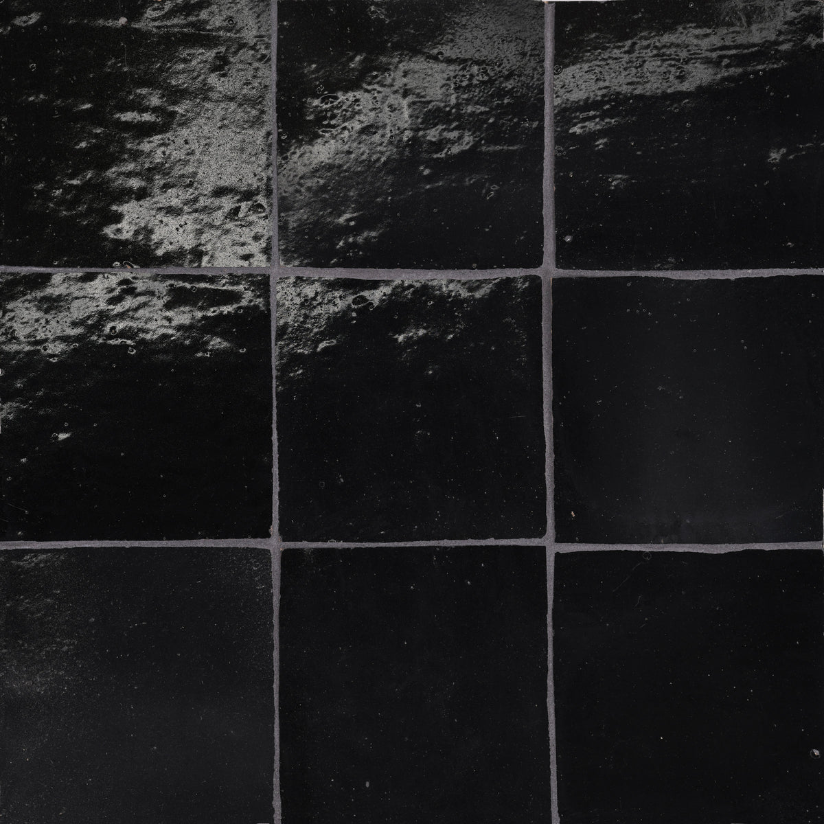 Bedrosians Zagora 4" x 4" Glossy Zellige Field Tile in Nero | Item Code 100003232