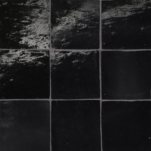 Bedrosians Zagora 4" x 4" Glossy Zellige Field Tile in Nero | Item Code 100003232