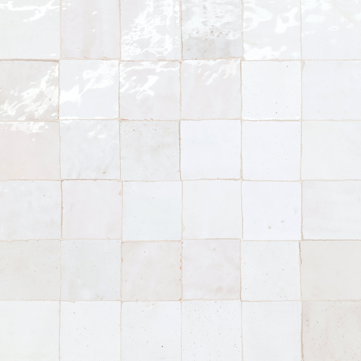 Bedrosians Zagora 2" x 2" Glossy Zellige Mosaic Tile in Neige Blanc | Item Code 100003238
