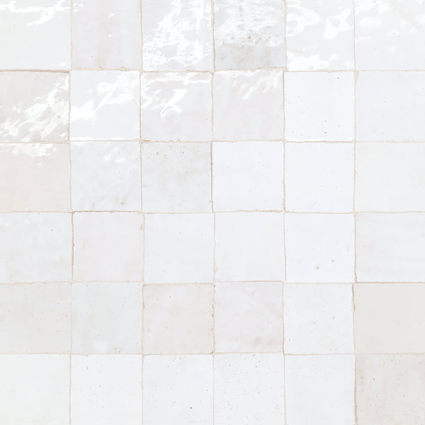 Bedrosians Zagora 2" x 2" Glossy Zellige Mosaic Tile in Neige Blanc | Item Code 100003238