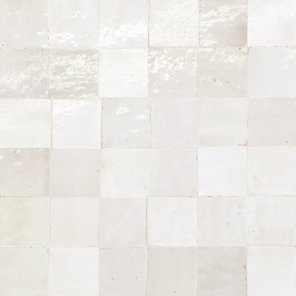 Bedrosians Zagora 2" x 2" Glossy Zellige Mosaic Tile in Blanc | Item Code 100003239