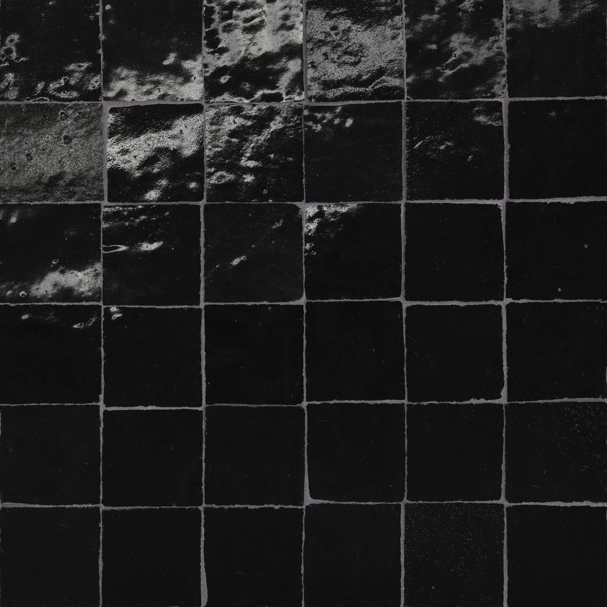 Bedrosians Zagora 2" x 2" Glossy Zellige Mosaic Tile in Nero | Item Code 100003253