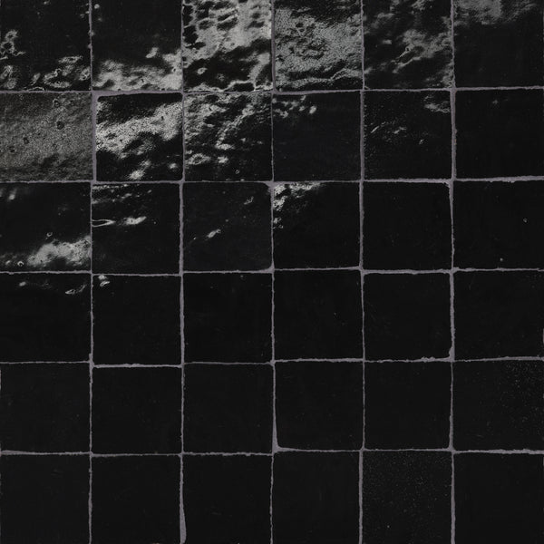 Bedrosians Zagora 2" x 2" Glossy Zellige Mosaic Tile in Nero | Item Code 100003253