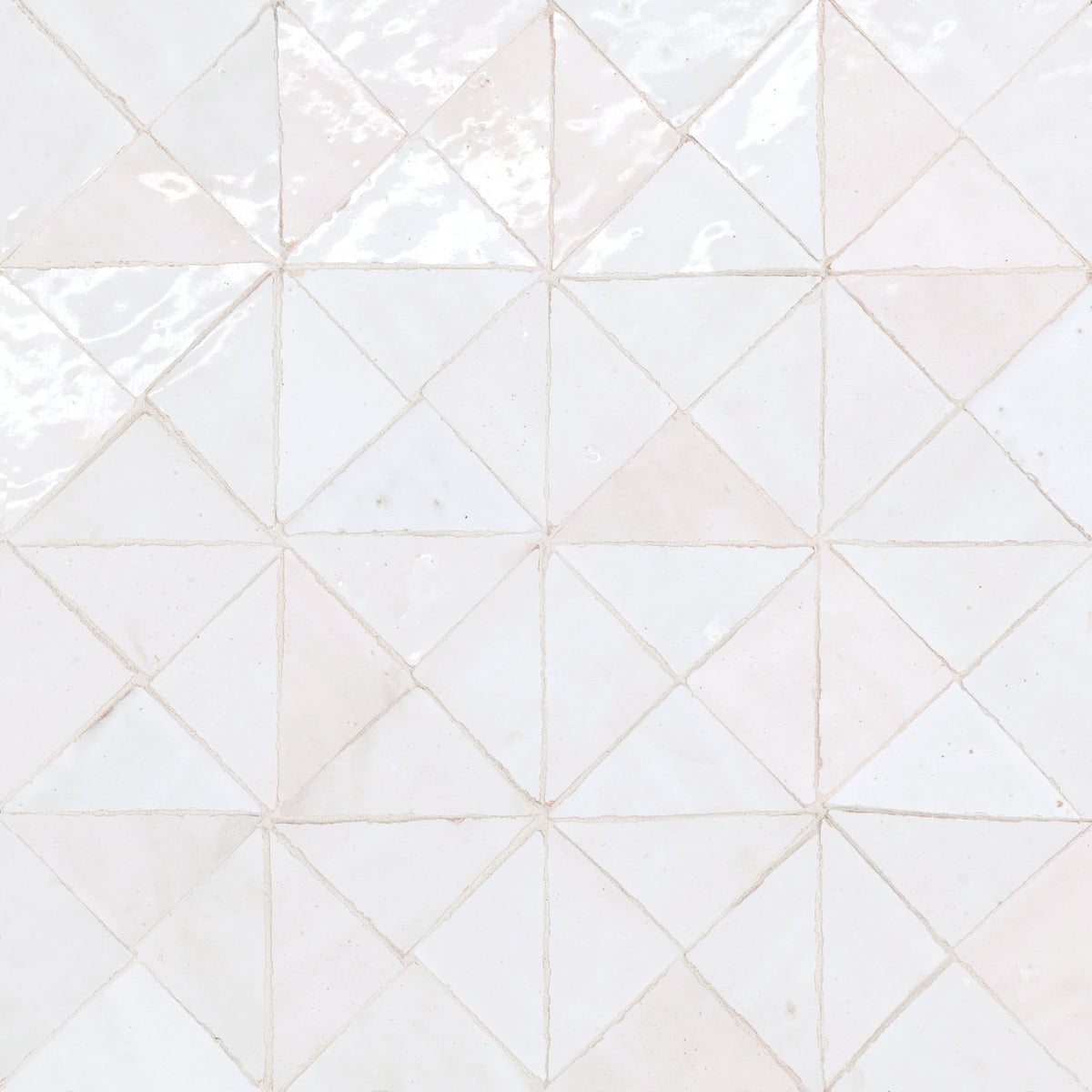 Bedrosians Zagora Triangle Glossy Zellige Mosaic Tile in Neige Blanc | Item Code 100003270