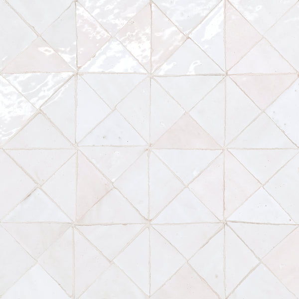 Bedrosians Zagora Triangle Glossy Zellige Mosaic Tile in Neige Blanc | Item Code 100003270