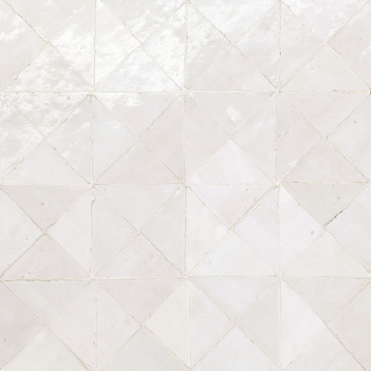 Bedrosians Zagora Triangle Glossy Zellige Mosaic Tile in Blanc | Item Code 100003271