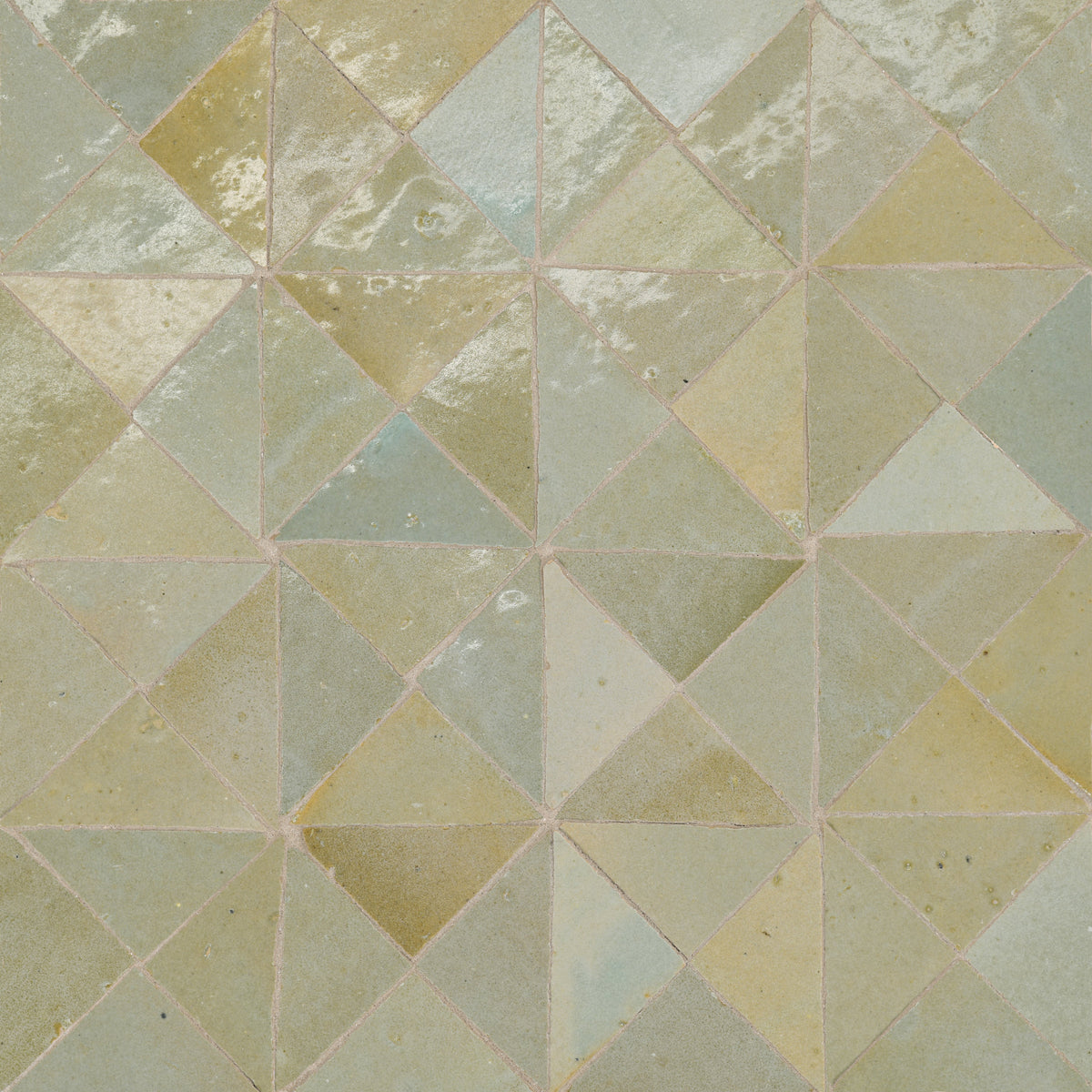 Bedrosians Zagora Triangle Glossy Zellige Mosaic Tile in Vert Gris | Item Code 100003278