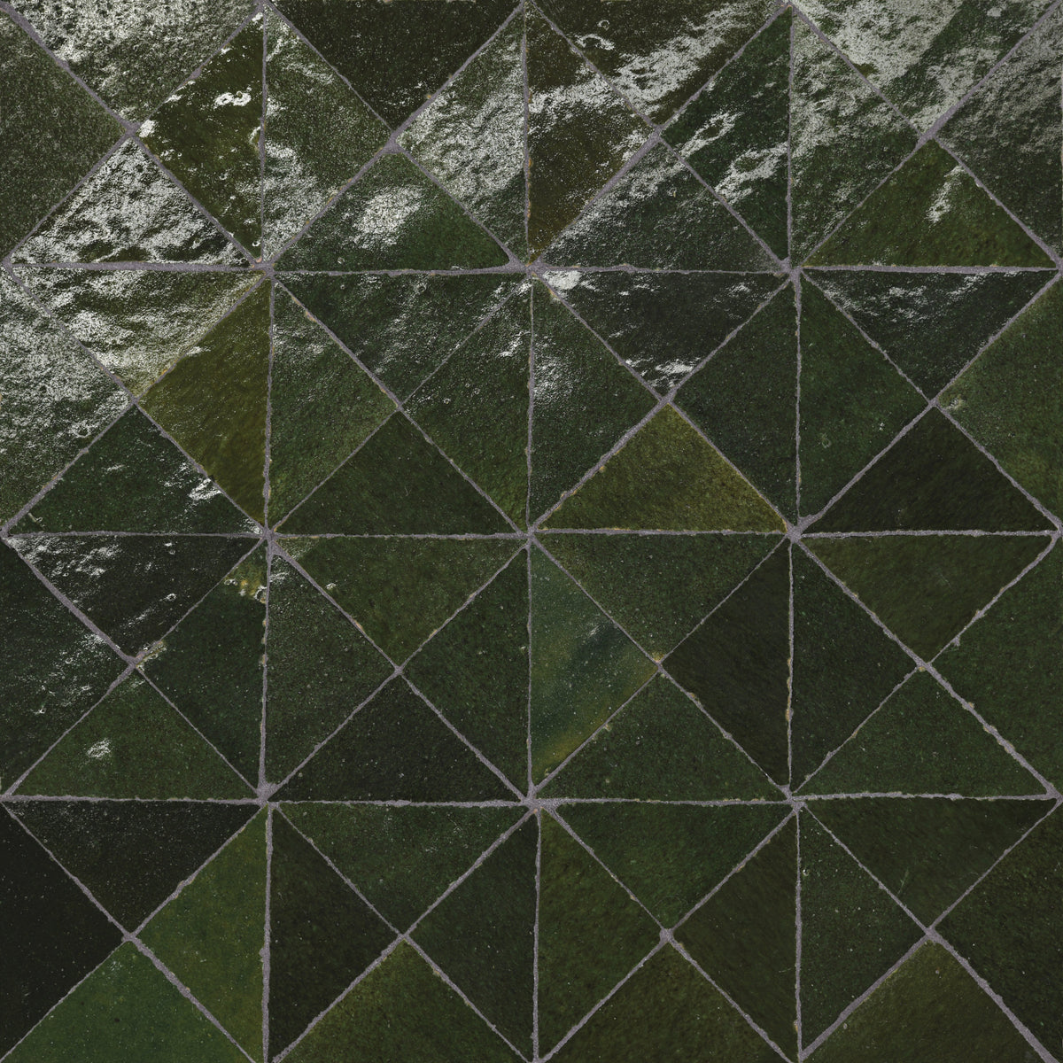 Bedrosians Zagora Triangle Glossy Zellige Mosaic Tile in Vert Mousse | Item Code 100003279