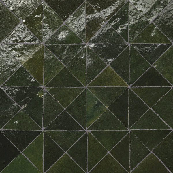 Bedrosians Zagora Triangle Glossy Zellige Mosaic Tile in Vert Mousse | Item Code 100003279