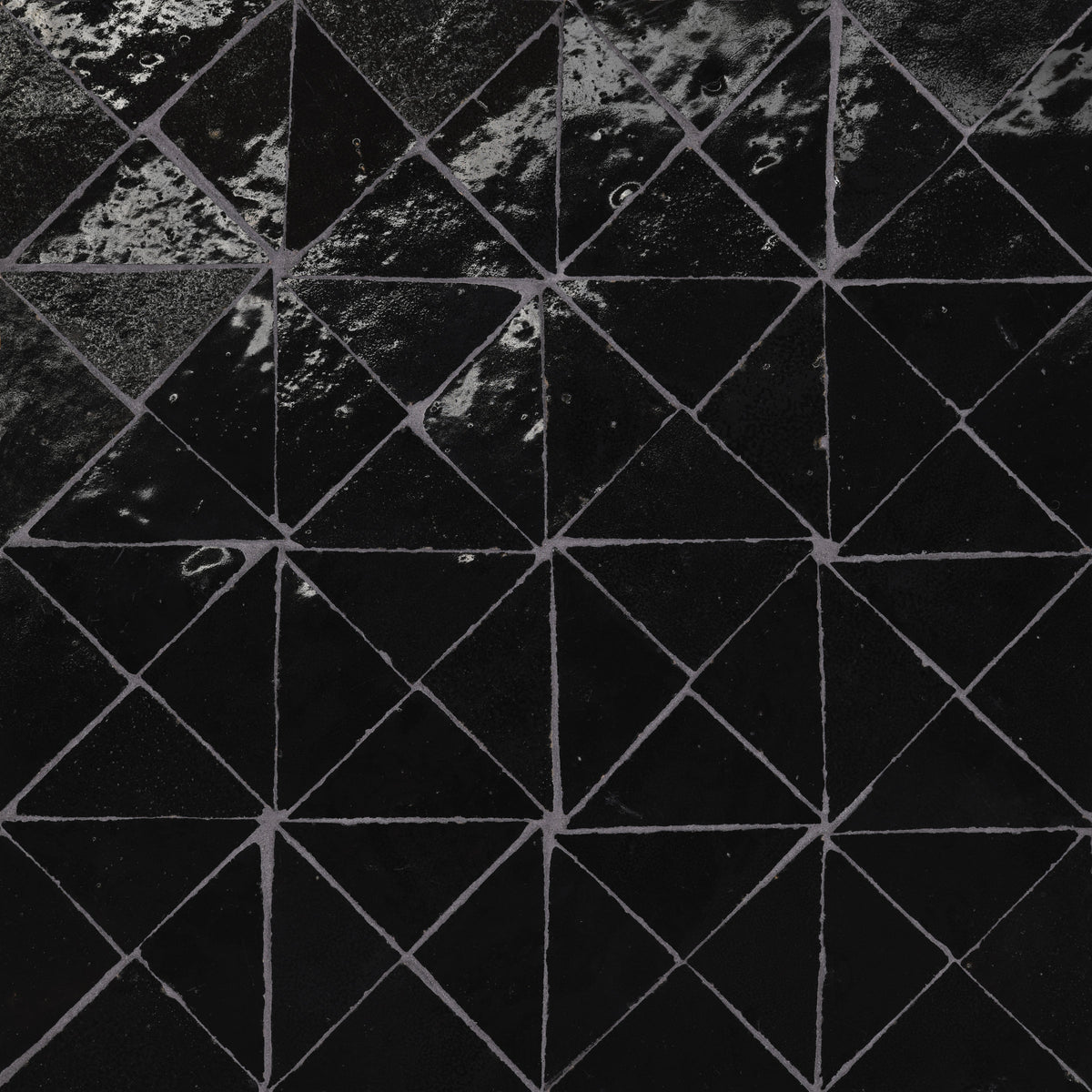 Bedrosians Zagora Triangle Glossy Zellige Mosaic Tile in Nero | Item Code 100003285