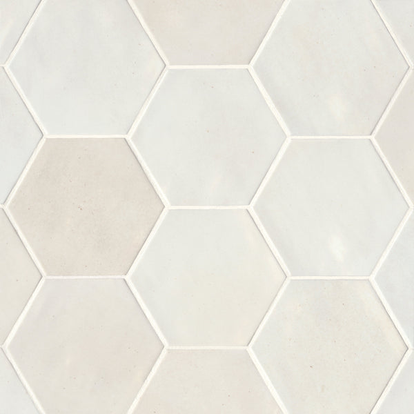 Bedrosians Celine 4" Hexagon Glossy Porcelain Floor & Wall Tile in White | Item Code 100003433