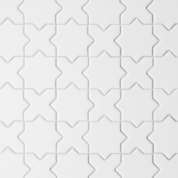 Bedrosians Le Cafe 2" x 2" Cross & Star Matte Porcelain Mosaic Tile in White | Item Code 100003615