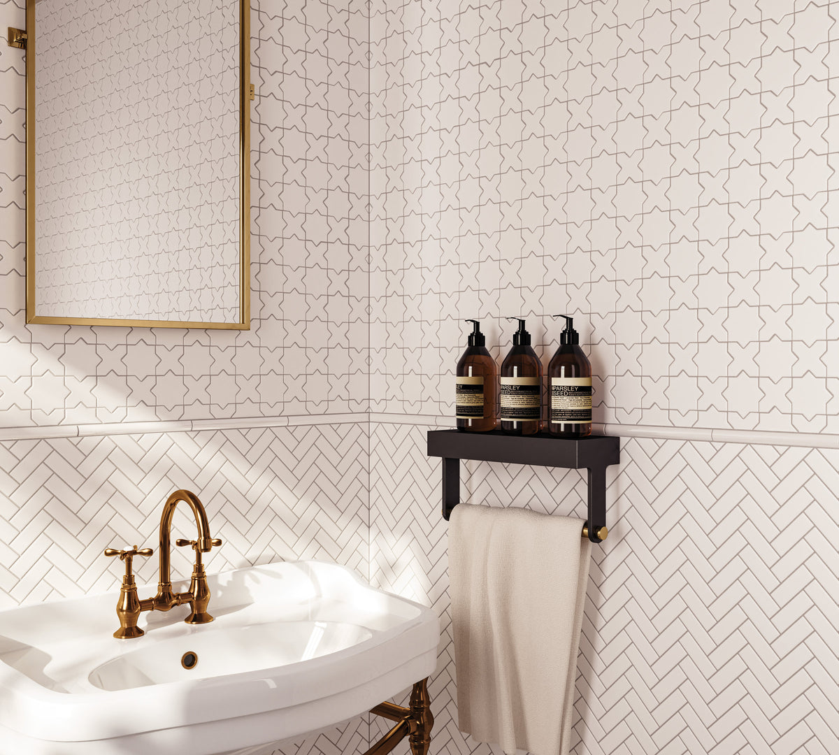 Herringbone: Bedrosians Le Cafe 1" x 3" Herringbone Matte Porcelain Mosaic Tile in White