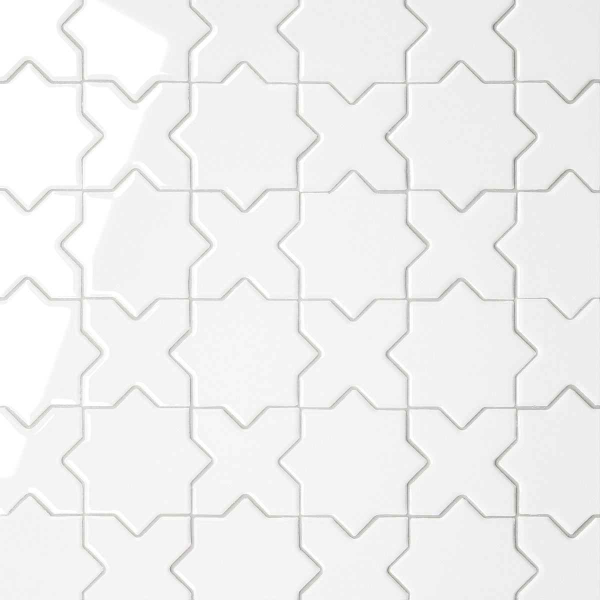Bedrosians Le Cafe 2" x 2" Cross & Star Glossy Porcelain Mosaic Tile in White | Item Code 100003617