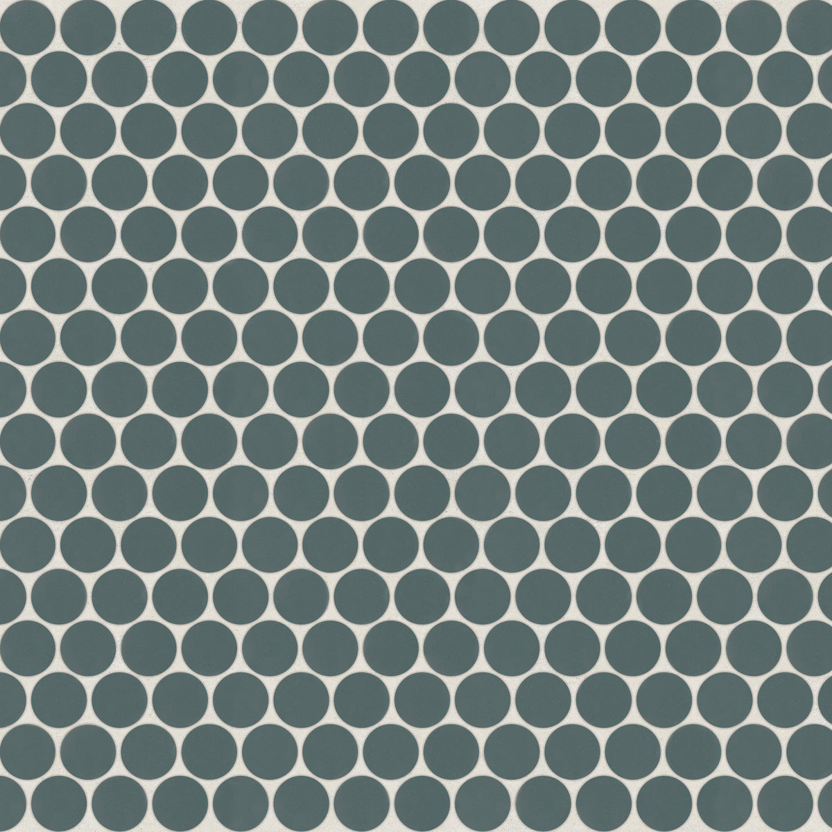 Bedrosians Marin 3/4" Penny Round Matte Porcelain Mosaic in Ocean Teal | Item Code 100004034