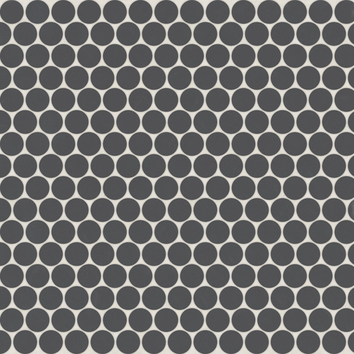 Bedrosians Marin 3/4" Penny Round Matte Porcelain Mosaic in Black Sea | Item Code 100004040