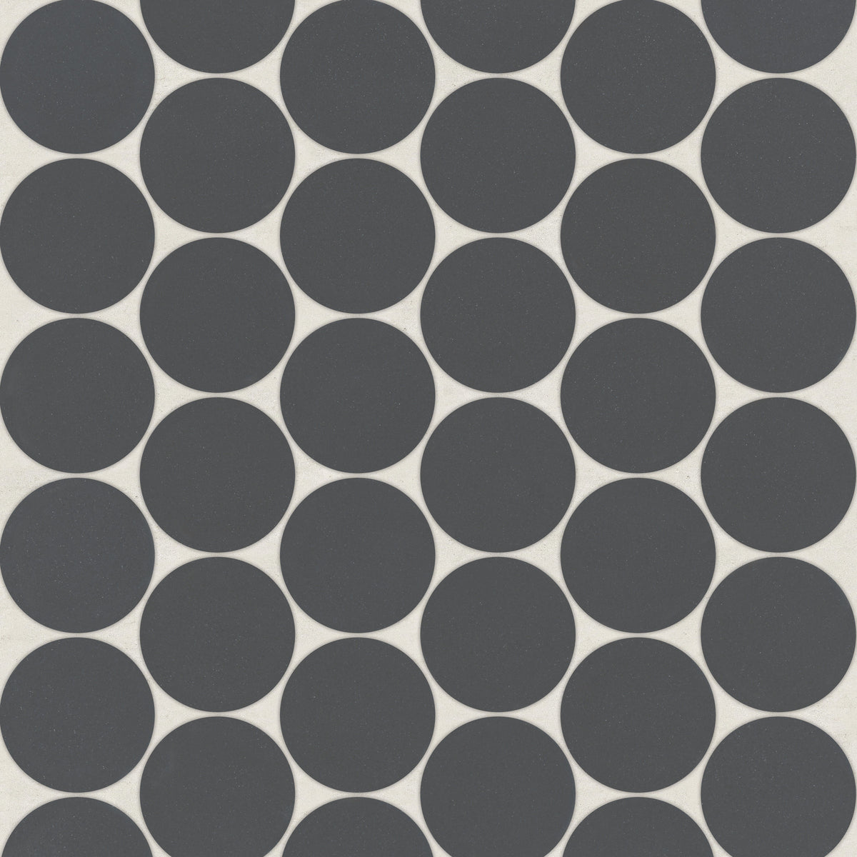 Bedrosians Marin 2" Penny Round Matte Porcelain Mosaic in Black Sea | Item Code 100004795