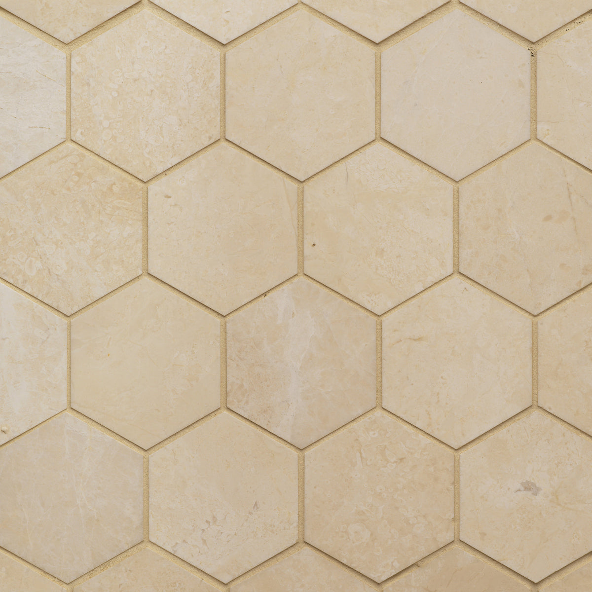 Bedrosians Caspian Bisque 3" Honed Marble Mesh Back Hexagon Mosaic | Item Code 100005483