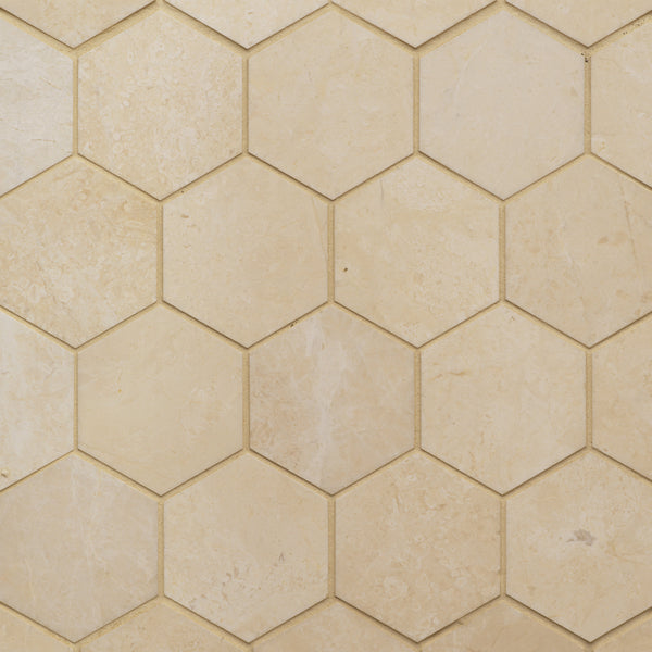 Bedrosians Caspian Bisque 3" Honed Marble Mesh Back Hexagon Mosaic | Item Code 100005483