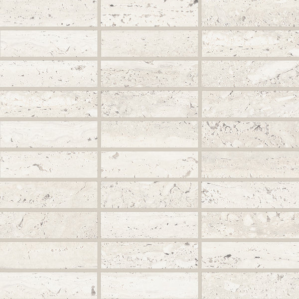 Bedrosians Sensi Roma 1" x 4" Satin Porcelain Rectangle Mosaic in White | Item Code 100005966