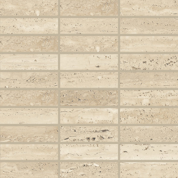 Bedrosians Sensi Roma 1" x 4" Satin Porcelain Rectangle Mosaic in Cream | Item Code 100005968
