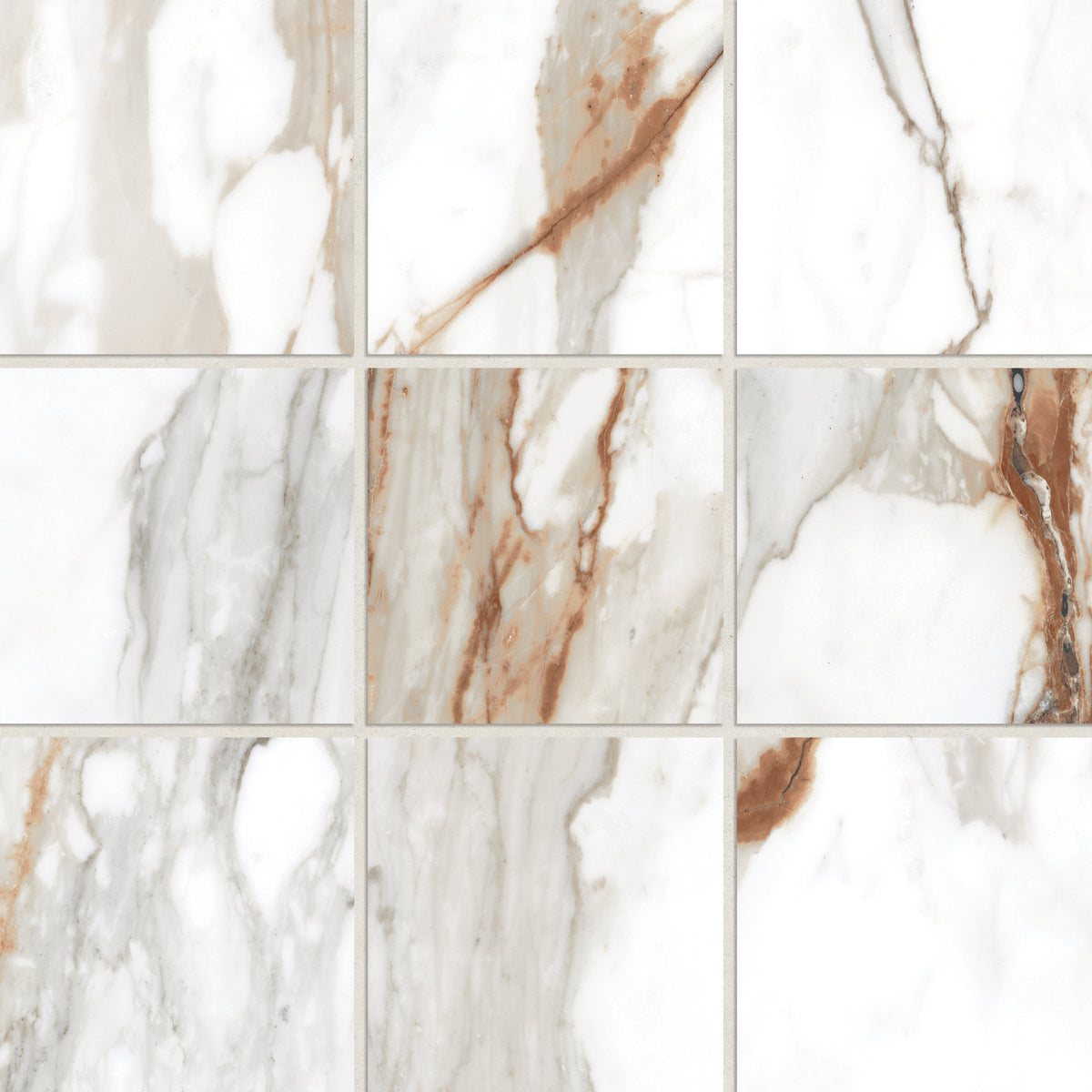 Bedrosians Prati 4" x 4" Honed Porcelain Mosaic in Calacatta Macchia Vecchia | Item Code 100006003