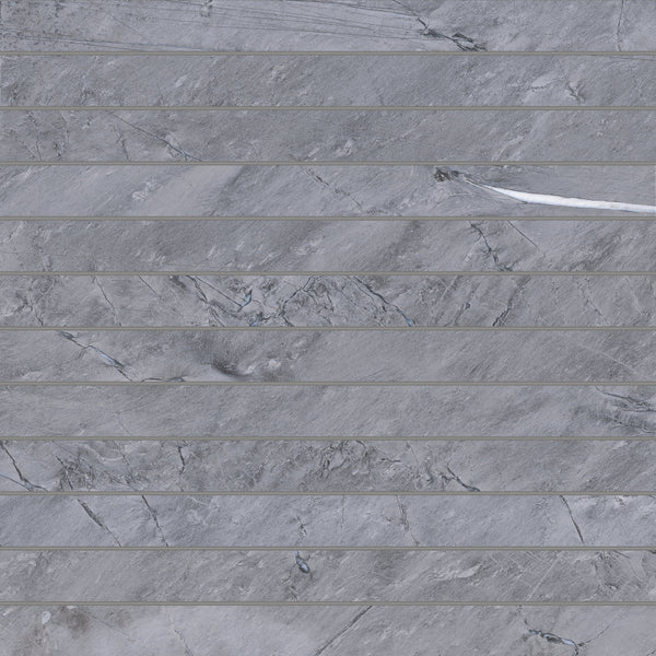 Bedrosians Prati 1" x 12" Honed Porcelain Mosaic in Breccia Grey | Item Code 100006089
