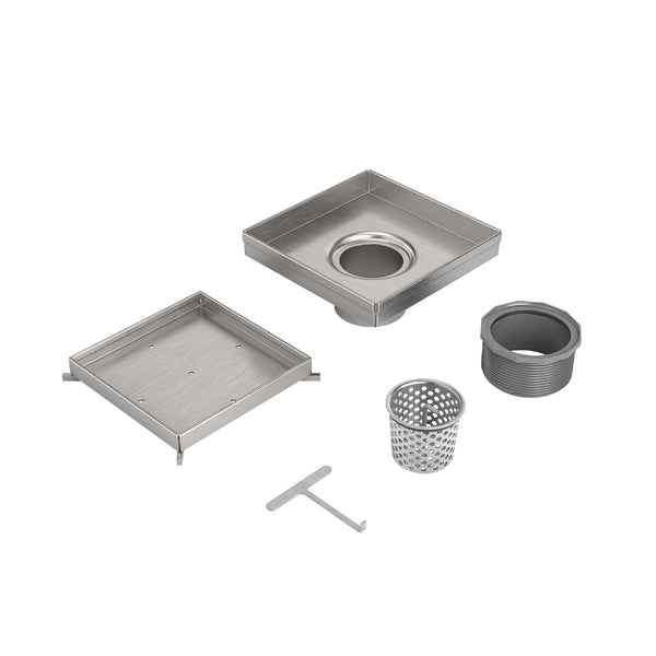 Bedrosians Oatey Square Drain Kit 5" Square Tile-In Brushed #TILEIN05 | Item Code 100006575