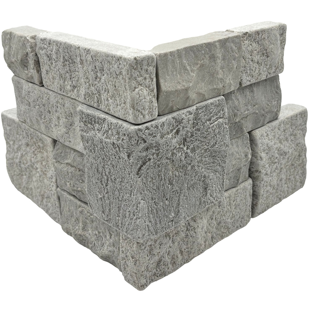 Bedrosians Tumbled Ledger 8" x 18" Marble Corner-Wired Mesh in Grey | Item Code 100006895