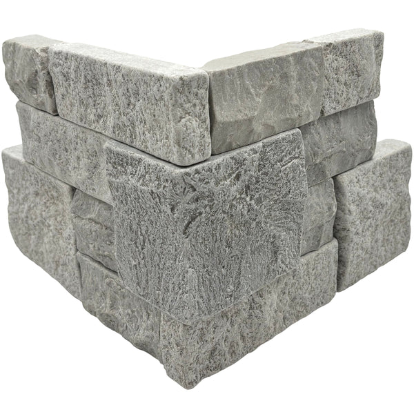 Bedrosians Tumbled Ledger 8" x 18" Marble Corner-Wired Mesh in Grey | Item Code 100006895