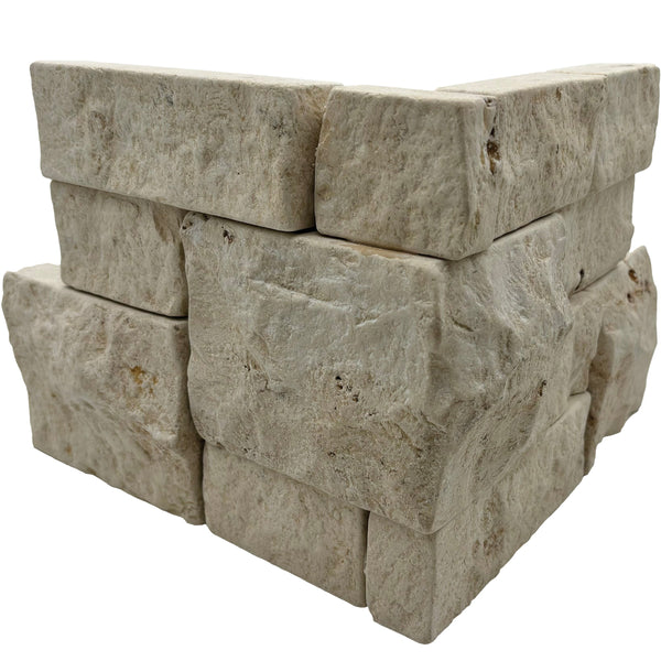 Bedrosians Tumbled Ledger 8" x 18" Limestone Corner-Wired Mesh in Mixed Beige & Grey | Item Code 100006901