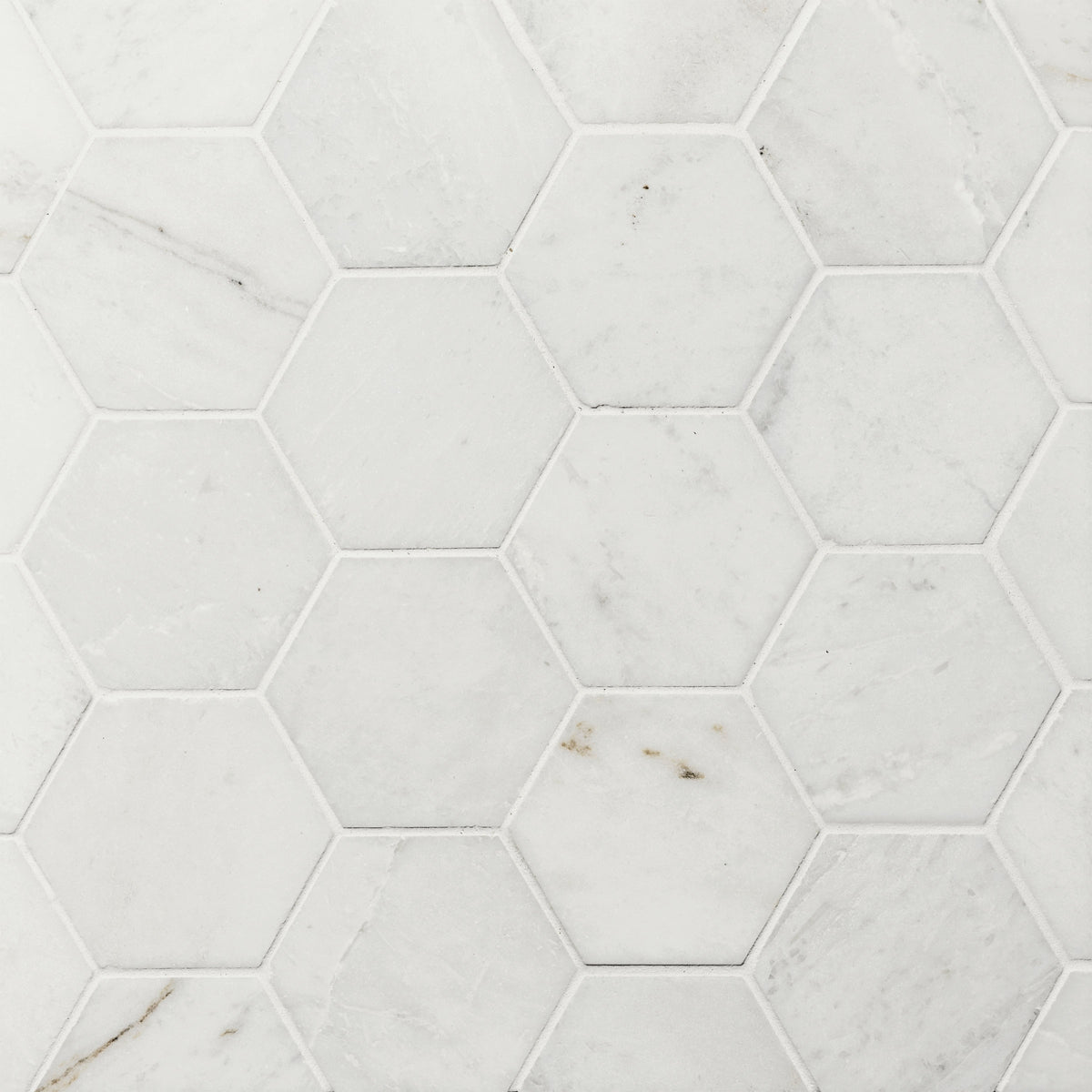 Bedrosians Glorious White 3" Hexagon Brushed Marble Mosaic | Item Code 100007313