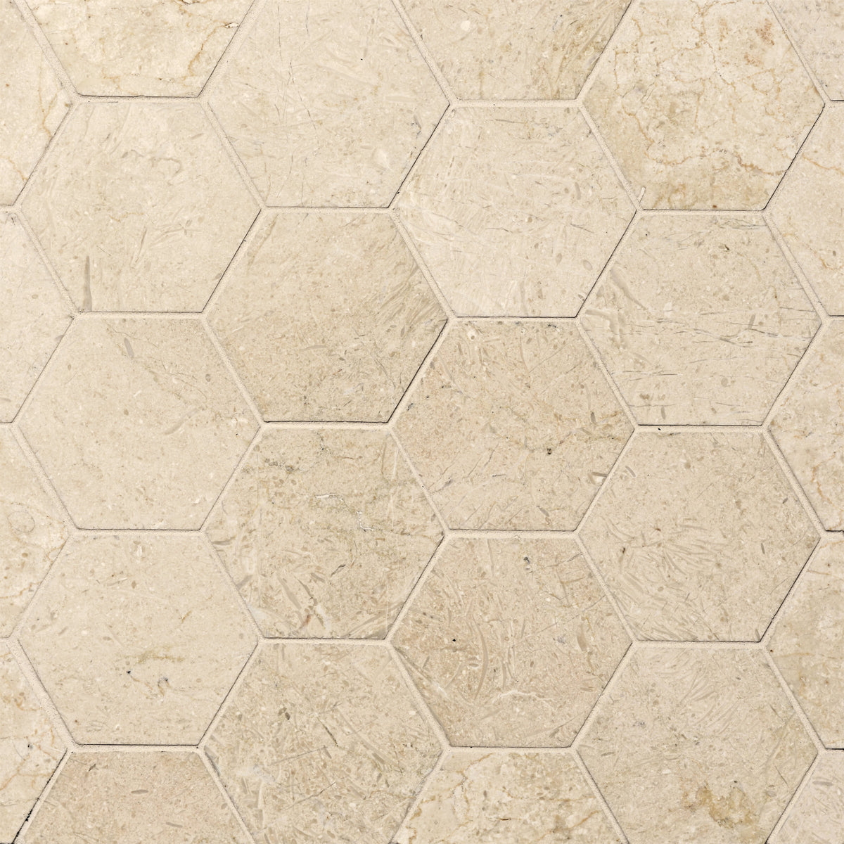 Bedrosians Crema Marfil 3" Hexagon Honed Marble Mosaic | Item Code 100007314