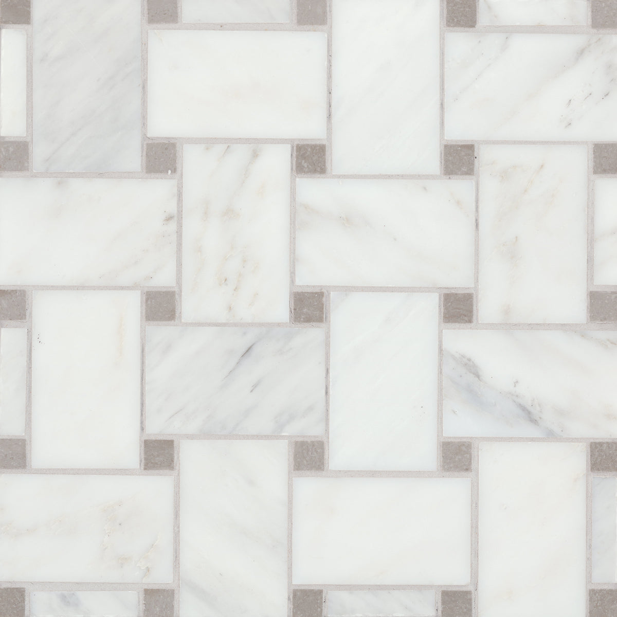 Bedrosians Jumbo Basketweave Honed Marble in Oriental White with Cinder Grey Dot | Item Code 100007359
