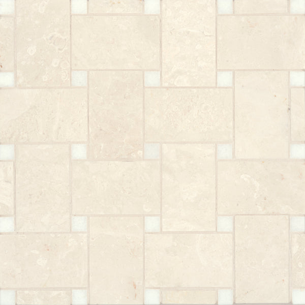 Bedrosians Jumbo Basketweave Honed Marble in Beige Marble with Thassos Dot | Item Code 100007361