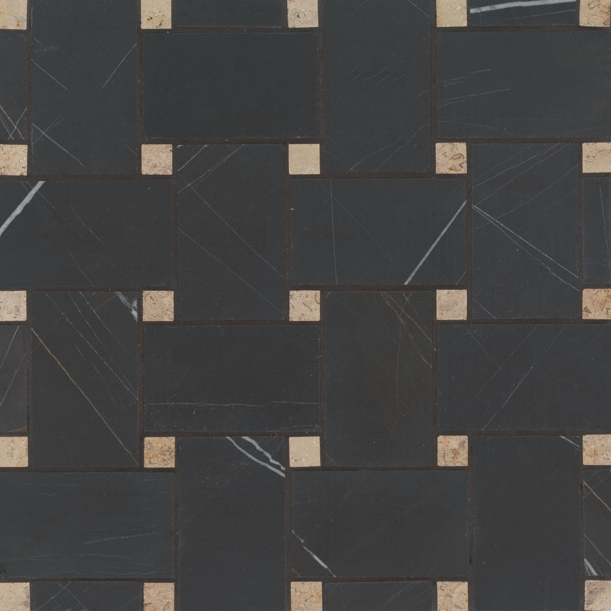 Bedrosians Jumbo Basketweave Honed Marble in Sahara Noir with Beige Dot | Item Code 100007363