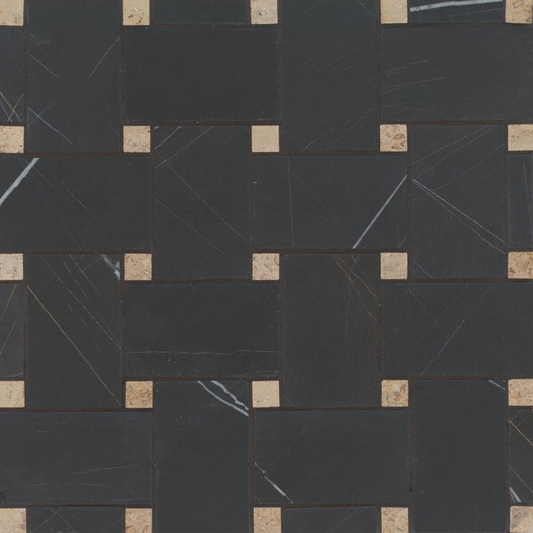 Bedrosians Jumbo Basketweave Honed Marble in Sahara Noir with Beige Dot | Item Code 100007363