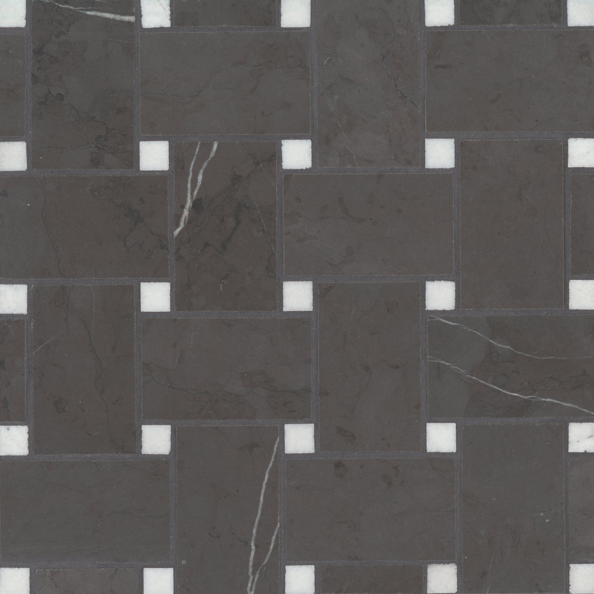 Bedrosians Jumbo Basketweave Honed Marble in Pietra Grey with Thassos Dot | Item Code 100007368