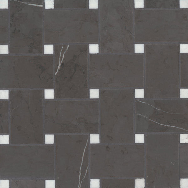 Bedrosians Jumbo Basketweave Honed Marble in Pietra Grey with Thassos Dot | Item Code 100007368