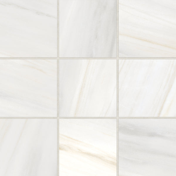 Bedrosians Magnifica Era 4" x 4" - 8mm Honed Porcelain Mosaic Tile in Bianco Lasa | Item Code 100007411