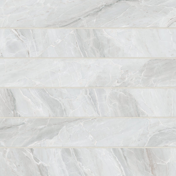 Bedrosians Magnifica Era 4" x 24" - 8mm Polished Porcelain Tile in Pietra Bianca | Item Code 100007417