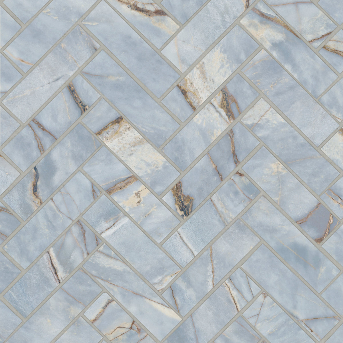 Bedrosians Magnifica Era 1" x 4" - 8mm Satin Porcelain Herringbone Mosaic Tile in Deep River | Item Code 100007467
